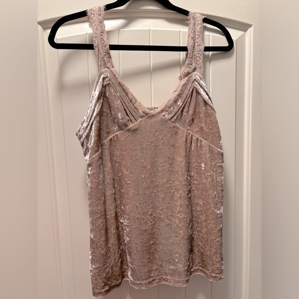 Crushed velvet and lace tank